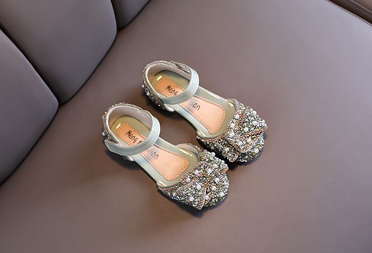 Neu Perle Strass Bogen Kleine Mittlere Kinder Tanz Schuhe Performance Schuhe Halb Sandalen_voghion.com