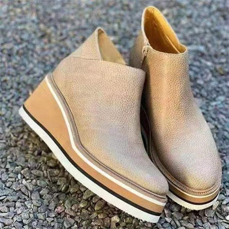 round head side pull wedge thick bottom short boots women women's boots_voghion.com