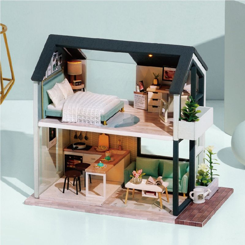 DIY Miniature Dukkehus Støvtæt LED-bygningsmodel Pædagogisk børnelegetøj_voghion.com