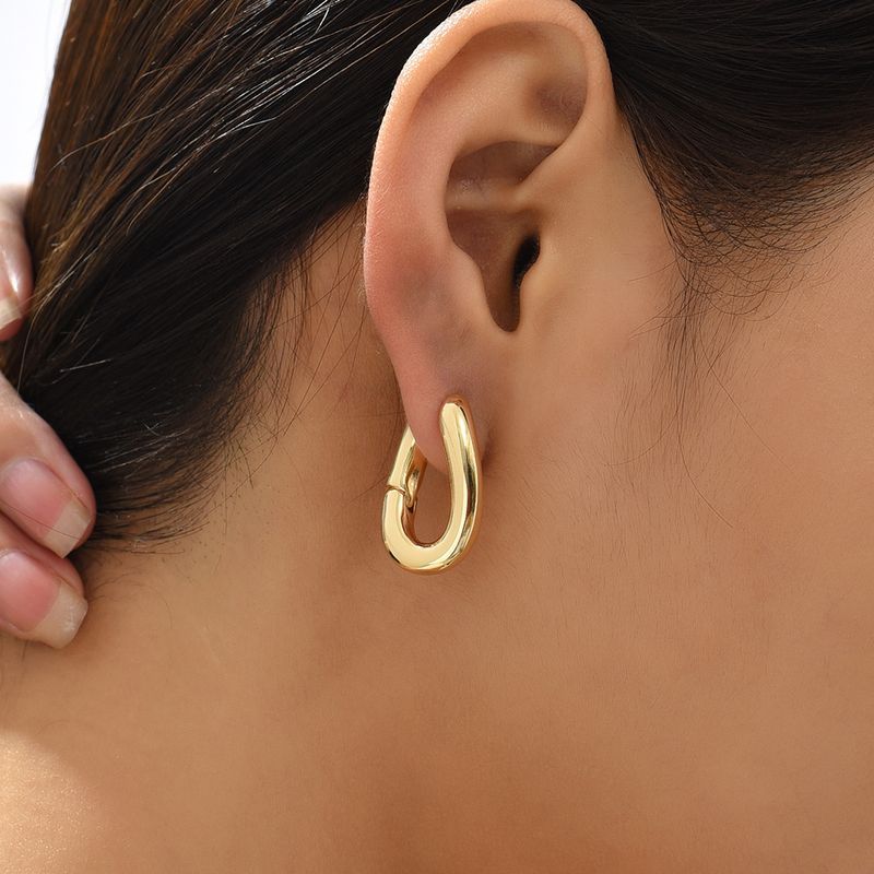 Gold Retro Simple Geometric Twist Round Stacked Light Earrings Ear Jewelry_voghion.com