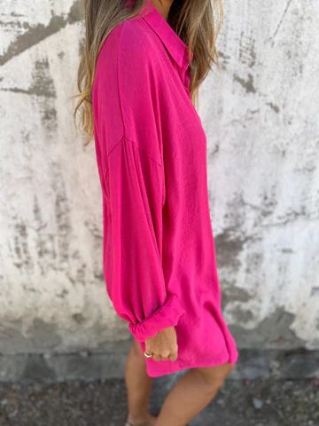 Conjunto de duas peças feminino casual de algodão e linho, cor sólida, manga comprida, camisa de tecido amassado, 2025_voghion.com
