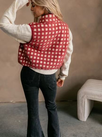 Gilet zippé en polaire gaufrée pour femme, col montant, sans manches, superposition légère et chaude pour l'automne et l'hiver_voghion.com