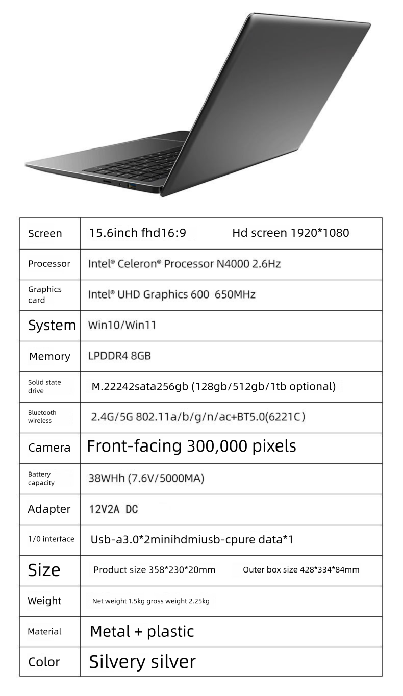 Montage Laptop 15,6 zoll N4000 Business Office Student Tragbare Notebook Computer_voghion.com