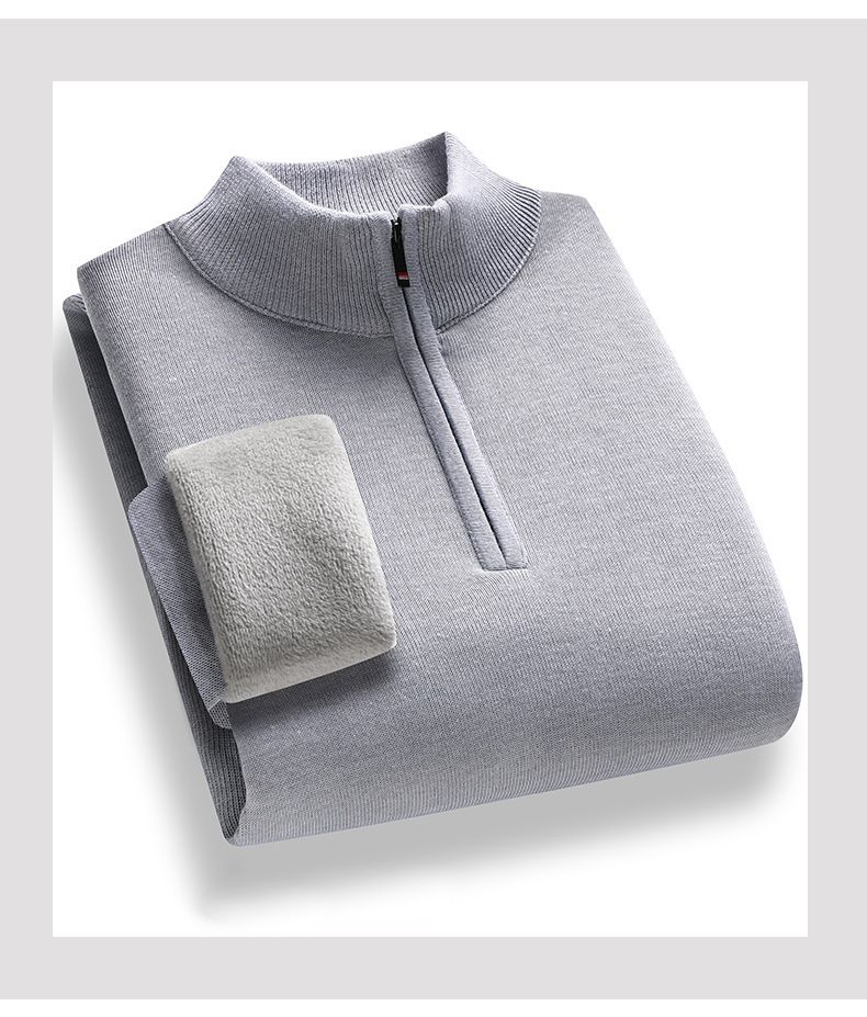 Herrenbekleidung Halbreißverschluss plus Fleecepullover für Herren im Herbst und Winter, einfarbig, lässiger Trend, schlichter, hübscher Pullover, halber Reißverschluss, Strickhemd_voghion.com