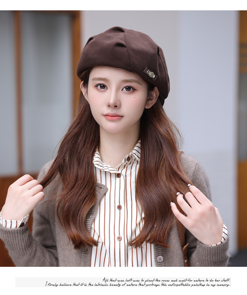 New Hot Selling Hat Women's Autumn and Winter Cloud Octagonal Hat Korean Version Versatile Beret Show Face Small Retro Artist Hat_voghion.com
