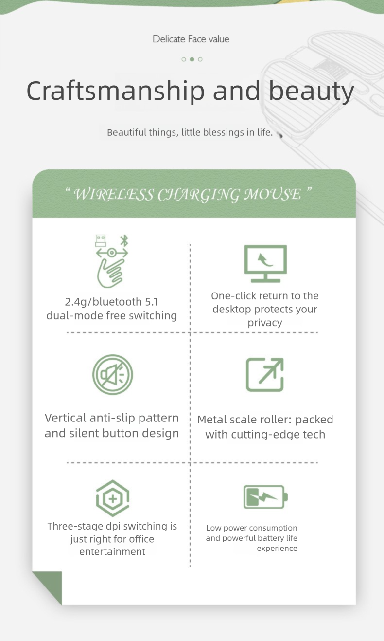 Kabellose Bluetooth-Dual-Mode-Maus für Büro und Business, mechanische, geräuscharme Metallmaus – das perfekte Geschenk!_voghion.com
