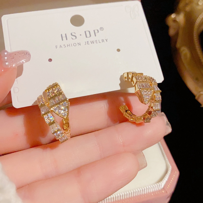 Designer zircon snake-shaped small earring personality niche design geometric studs light luxury high sense earring girls_voghion.com