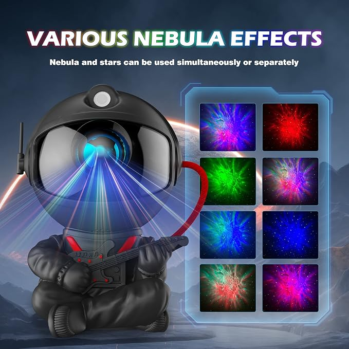 Proyector de galaxia con astronauta, proyector de estrellas, luz de galaxia, luz de noche para niños, luz LED de techo con nebulosa, decoración de habitación con temporizador y control remoto_voghion.com