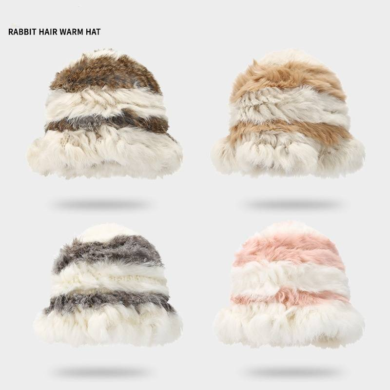 Nuovo cappello da pescatore peloso autunno e inverno pelo di coniglio ispessito caldo grande circonferenza della testa cappello di lana lavorato a maglia di peluche_voghion.com