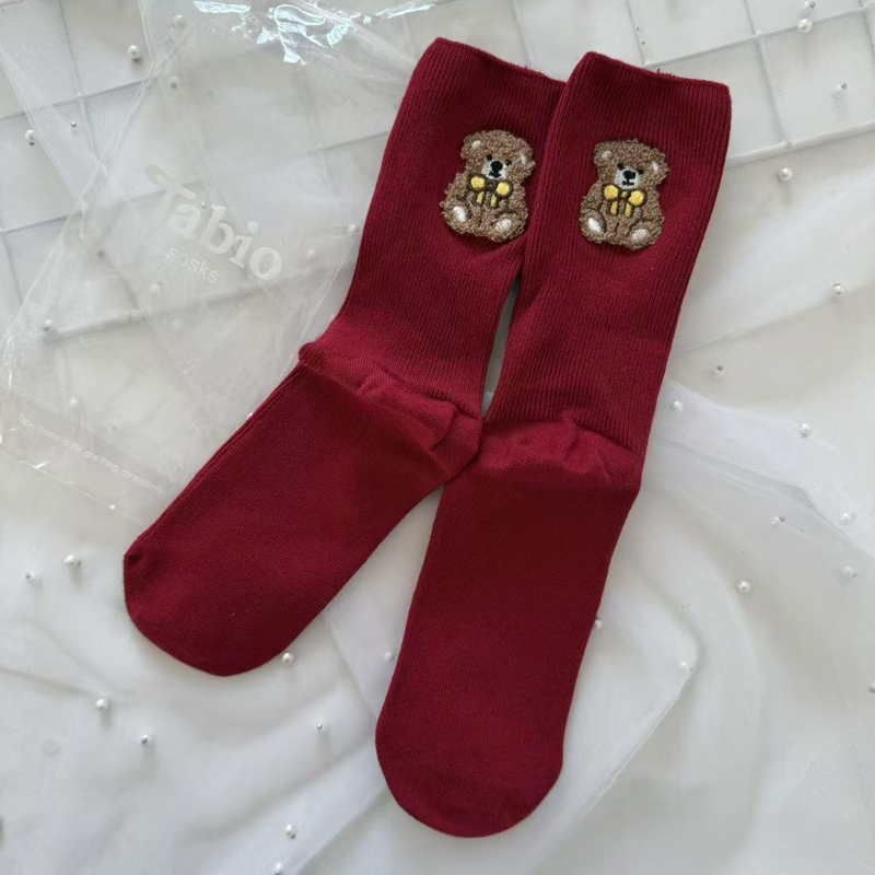 Tabio Sosks Unisex-Accessoires Bärensocken Modische Socken Mittelrohr-Doppelstift-Socken Einfarbig Schwarz-Weiß-Socken_voghion.com