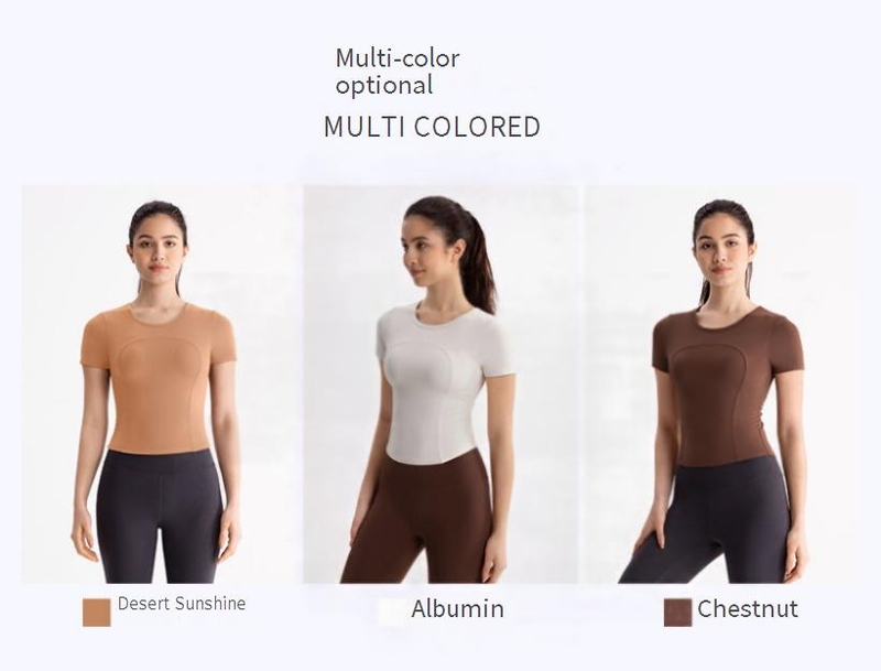 Vêtements de yoga pour femmes, manches courtes, avec coussinet de poitrine, plissés, coupe slim, sport, fitness, t-shirt_voghion.com