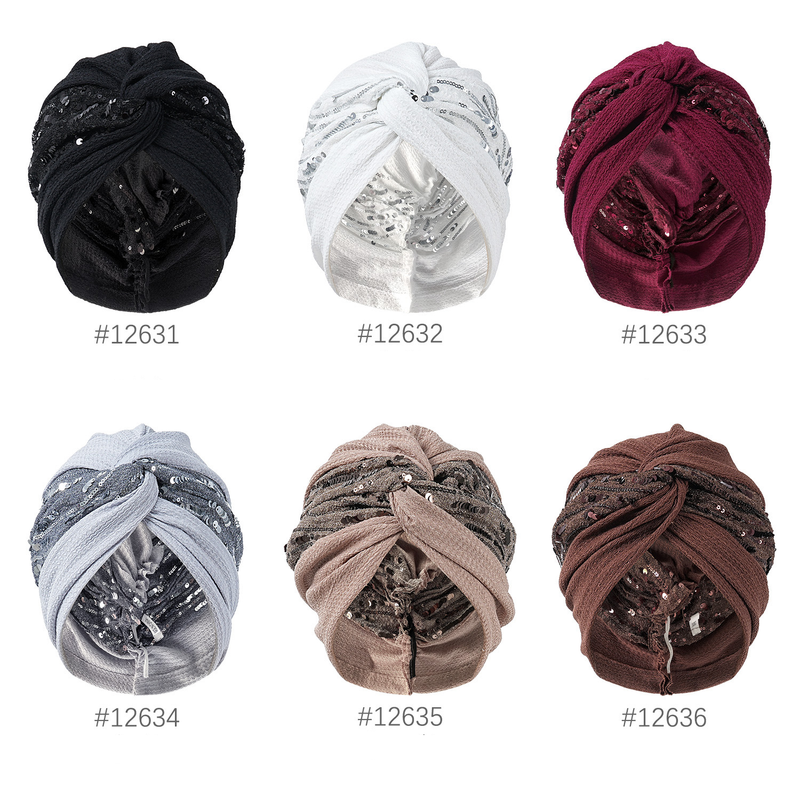 Herrenhüte Neue Frühlings- und Sommermode All Match Einfache Indische Mütze Kreuz Einfarbig Pailletten Blume Turban Mütze Plissee Ethnische Mütze_voghion.com