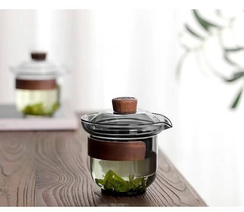 Premium Heat-Resistant Glass Tea Cup With Lid – Large Chinese Gongfu Tea Set, Transparent/Black/Hammered Finish, Custom Logo Gift Box_voghion.com