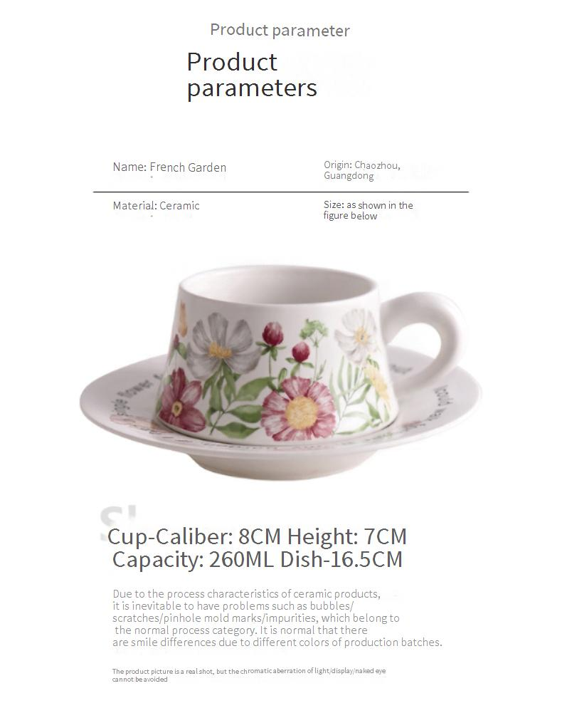 Vintage French Garden Ceramic Coffee Cup & Saucer Set – Elegant Floral Design, Perfect For Café, Home & Gifting (260ml, Gift Box Included)_voghion.com