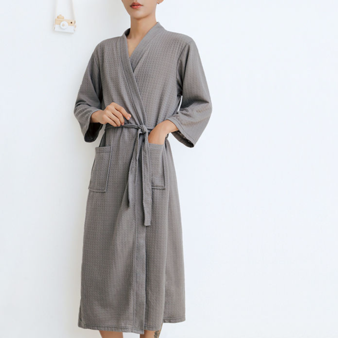 Premium Cotton Hotel-Style Bathrobe For Men & Women - Ultra Absorbent, Quick-Dry, Lightweight Waffle Weave Robe For Summer & All Seasons_voghion.com