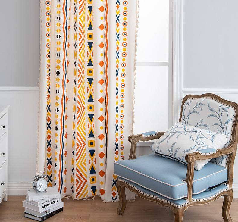 Moderne Leinenvorhänge – mehrfarbiger Kreisdruck, halbtransparente Vorhänge (Wohnzimmer, Schlafzimmer, Büro, 6 Größen, 80 % Leinen, minimalistischer Boho-Stil)_voghion.com