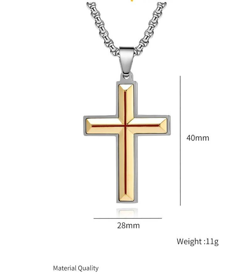 Men's Hip-Hop Stainless Steel Cross Pendant Necklace - Octagonal Cut Design, Durable Titanium Steel Chain, Unisex Fashion Statement Sweater Chain_voghion.com
