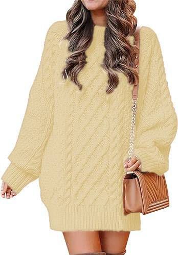 Womens Oversized Sweaters Chunky Cable Knit Crewneck Long Sleeve Loose Tunic Sweater Tops_voghion.com