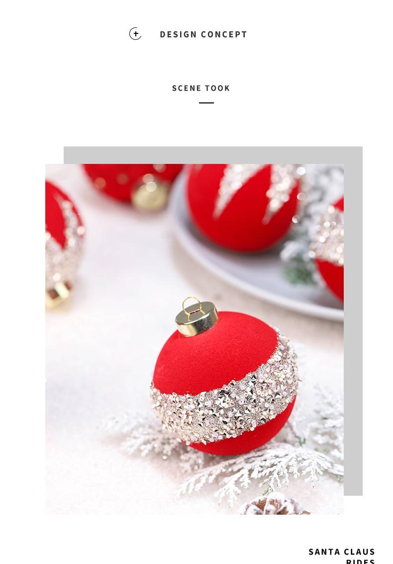 Christmas 8cm/12s Velvet Ball Ornaments Set With Rhinestones - Festive Tree Decorations In Deep Green Coffee Red (Plastic Semi-Handmade)_voghion.com