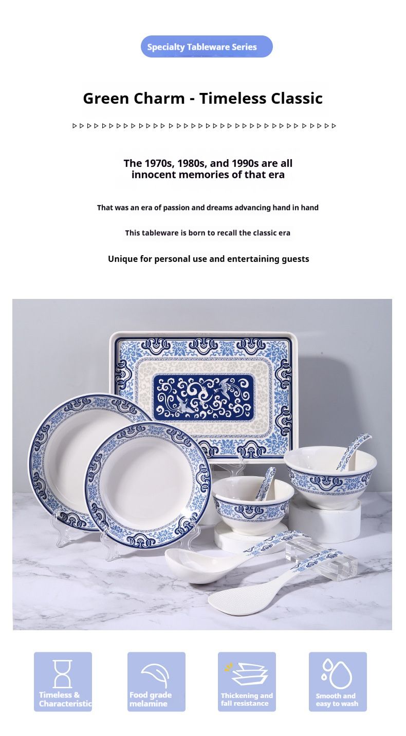 Melamine Dinnerware Set – 24-Piece Chinese-Style Restaurant Tableware (Rice Bowls, Noodle Bowls, Plates & Trays) – Durable & Stackable_voghion.com