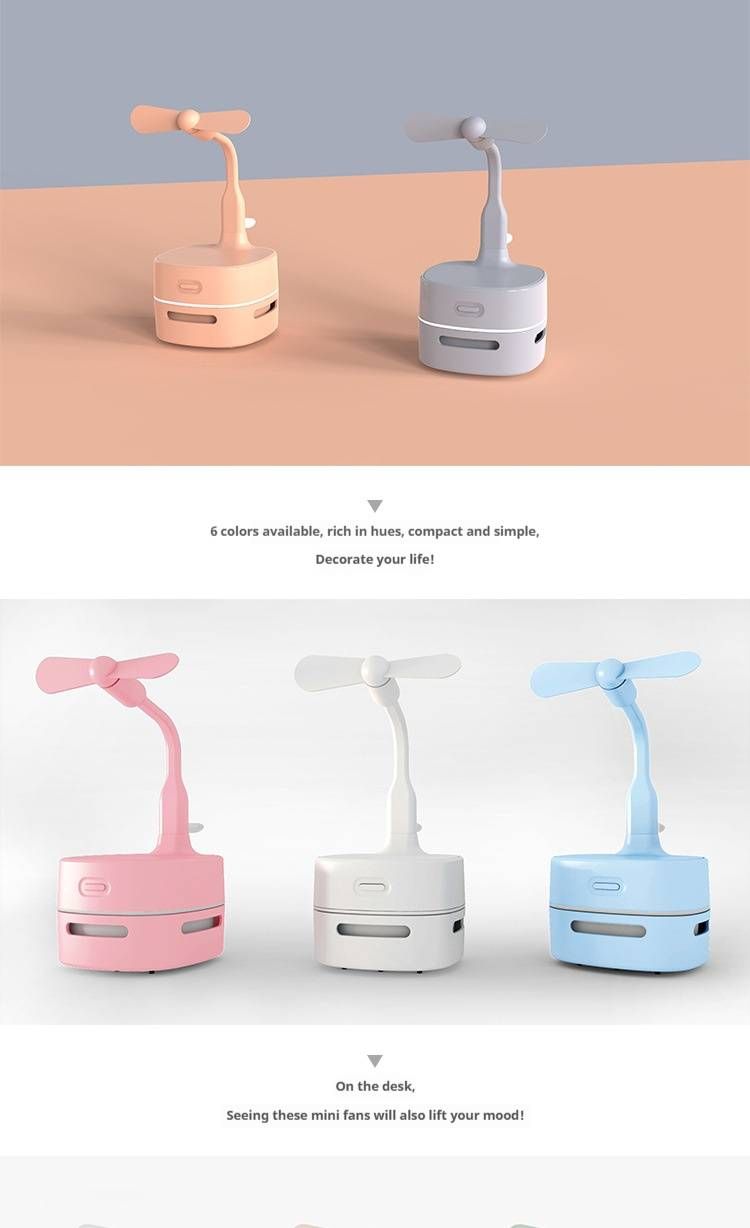 3-in-1 USB Desktop Cleaner With LED Light & Fan - Cordless, Rechargeable, Multi-Color (10KPA Suction, ≤70dB Noise, 0.75W Low Power)_voghion.com