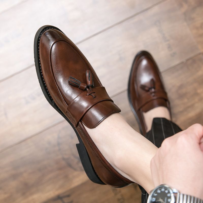 New Fashion Men's Brown Business Casual Loafer Shoes Daily Office Black Buckle Monk Men's Shoes One Foot Cover Banquet Dress Wedding Leather Shoes_voghion.com