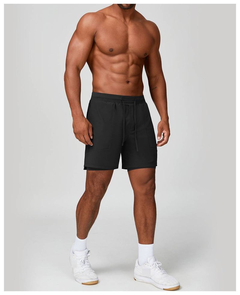 SwayneMen's Skin-Friendly Breathable Quick-Drying Sports Casual Double Layer Shorts, American Fitness Basketball Four-Point Shorts 1189_voghion.com