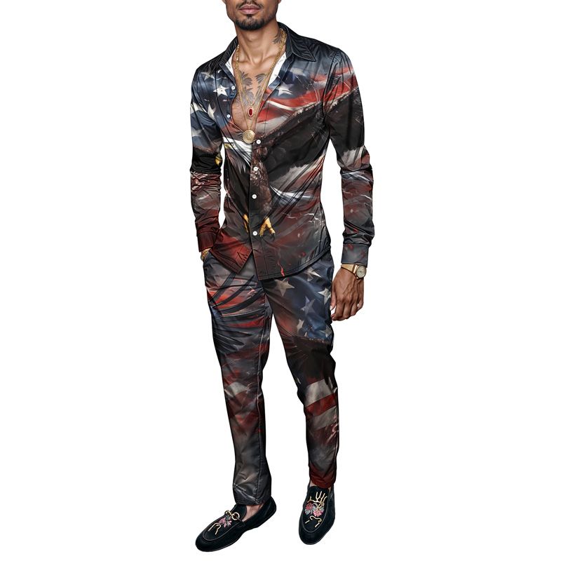 2025 Spring/Summer Printed Simple Two Piece Set For Men, Lightweight Party, Long Sleeve Suit, Fashionable Design, Breathable Fab_voghion.com