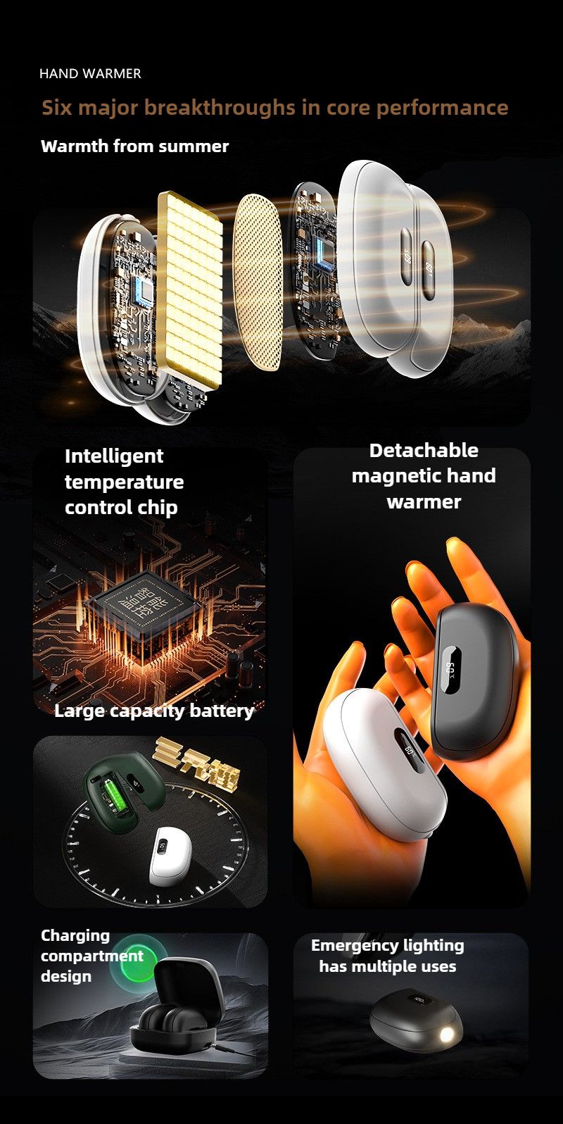 Magnetic Digital Display Rechargeable Hand Warmer With Flashlight & Power Bank - Explosion-Proof Portable Heating Pad_voghion.com