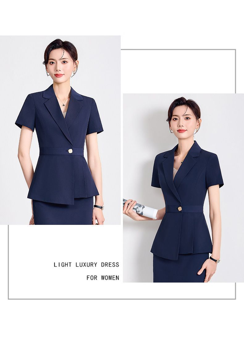 Navy Blue Short Sleeved Suit Set For Women's Summer New Style Hotel Front Desk Manager Professional Formal Attire_voghion.com