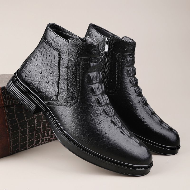 Herrenschuhe, Freizeitschuhe aus Leder, Herren-Schuhe mit weicher Sohle, warme Samt-Stiefeletten, hohe Funktionsschuhe aus Leder_voghion.com