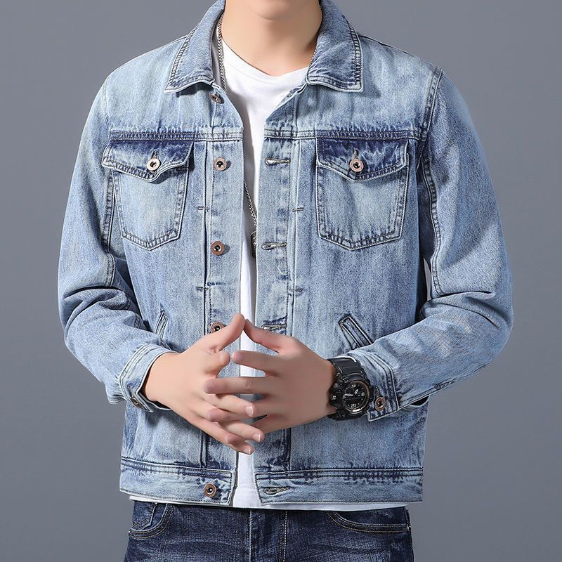 Retro Denim Jacket For Men - Loose Fit Vintage Korean Style Coat With Windproof Fabric, Casual Spring Fall Outerwear (Black/Blue) - Sizes M To 4XL_voghion.com