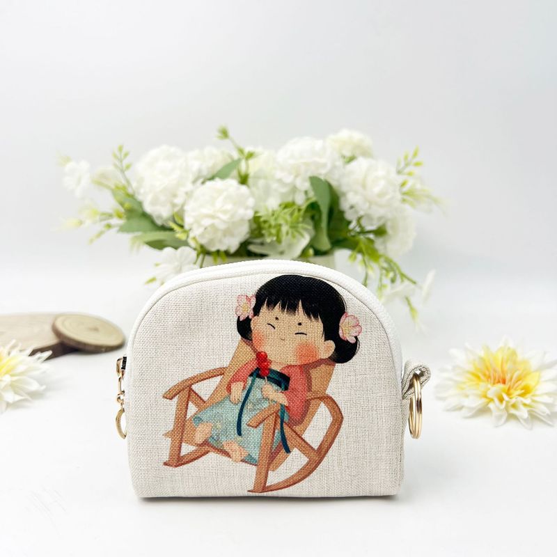 Digital Printed Zipper Coin Purse Shell Clutch Storage Key Small Bag Handmade Fabric Wallet Card Holder_voghion.com