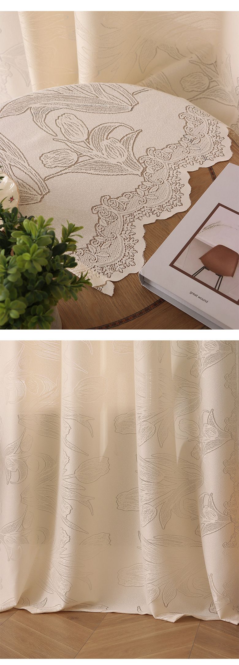 Tulip Embroidered Lace Four Seasons Universal Curtain Fabric Ins Style Balcony Curtain Window Screen_voghion.com