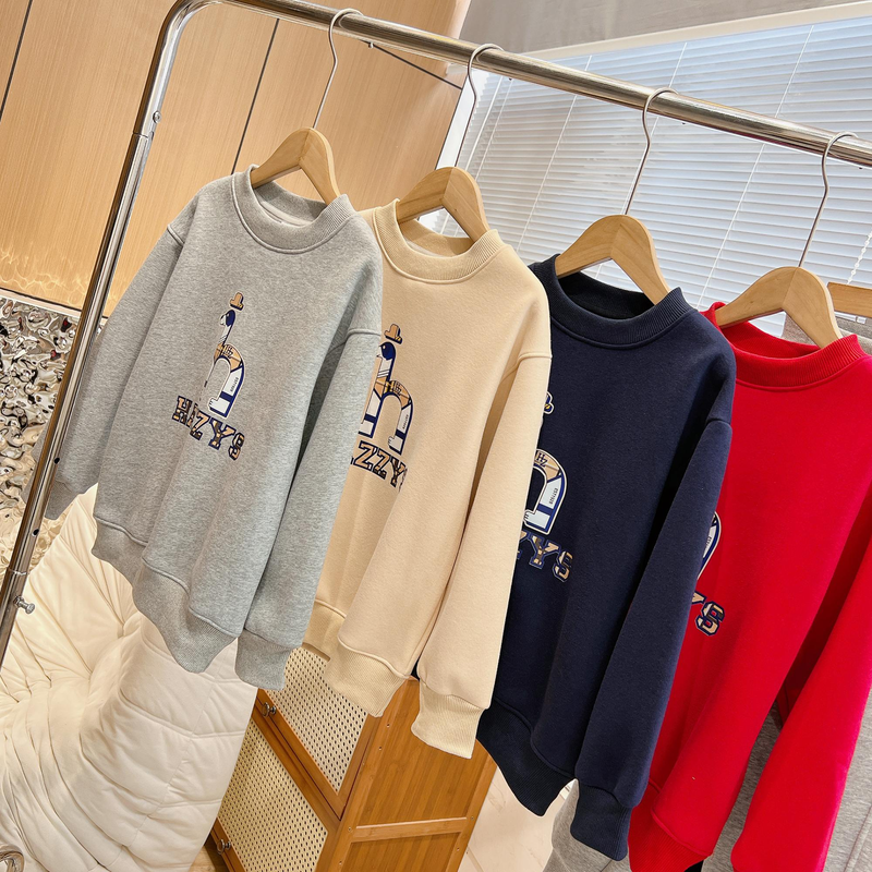 Jungen großer H-Hund verdickter warmer Pullover Jogginghose Anzug Mädchen mittlere und große Kinder gepolstertes Langarm-T-Shirt lang_voghion.com
