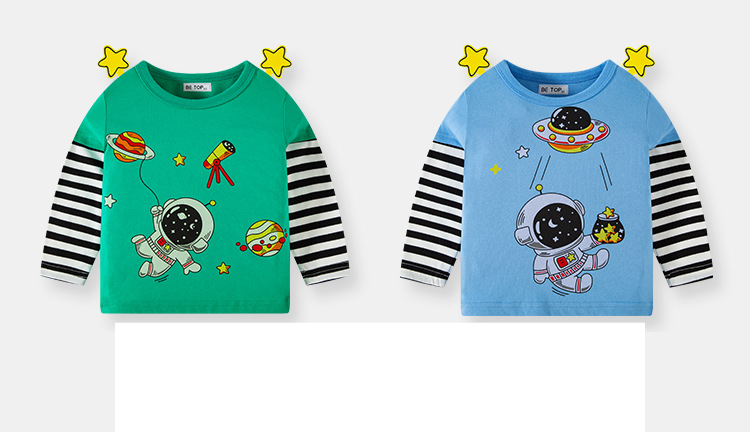 Chemise de Base pour enfants printemps automne astronaute dessin animé tridimensionnel imprimé enfants à manches longues T-shirt haut de garçon marée_voghion.com