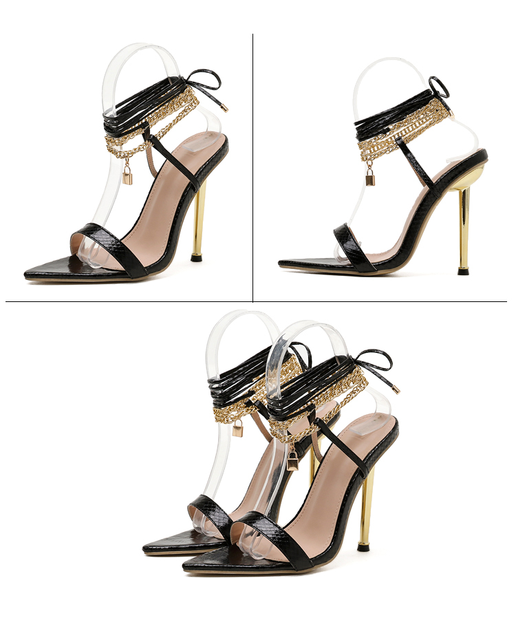 Women's new chain open toe pointed high heels women's stiletto sexy strappy Roman style sandals_voghion.com