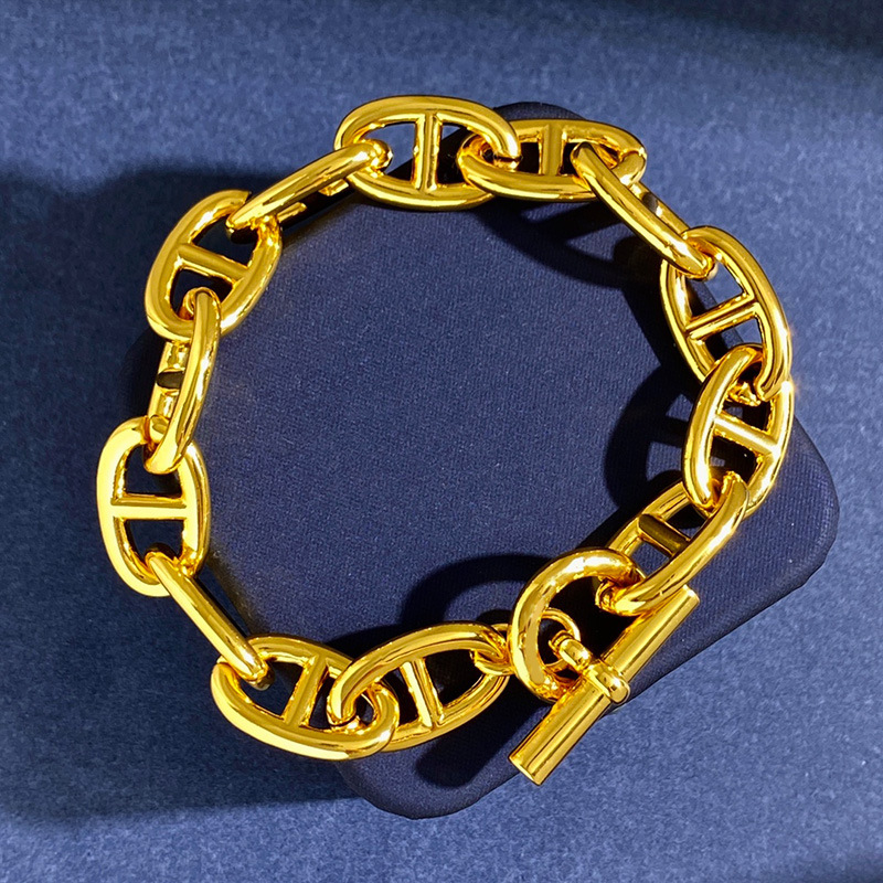Trendy europeisk og amerikansk stil med grisenese og OT-spenne, tykt armbånd, unisex punk personlig hulkjedearmbånd for menn og kvinner_voghion.com