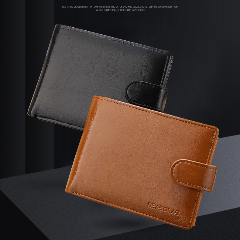 Wallet Short Horizontal Wallet Retro Men's Buckle Pu Money Clip Multi-function Men's Wallet Large Capacity_voghion.com