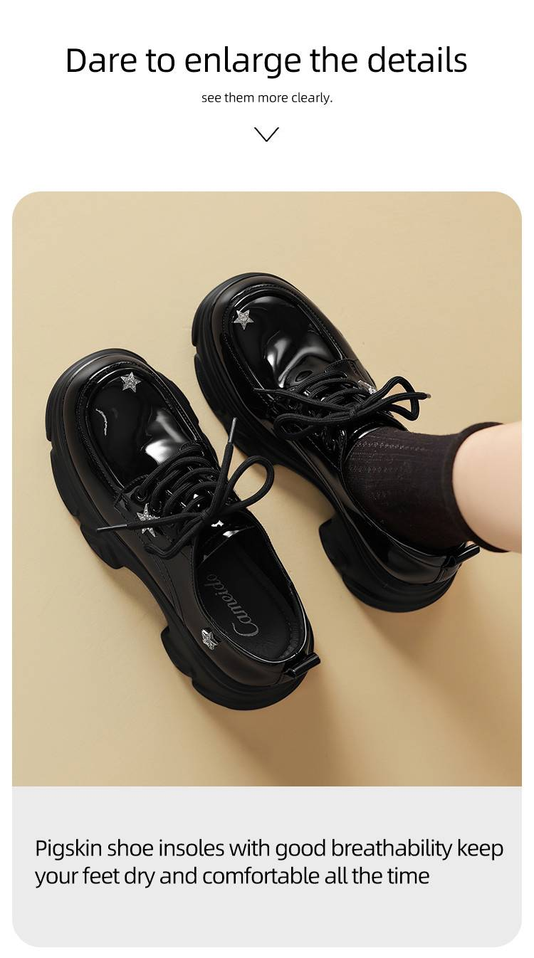 Mocassini con plateau da donna, in pelle lucida con stelle di strass, tacco spesso, stile slip-on, per l'autunno 2024._voghion.com