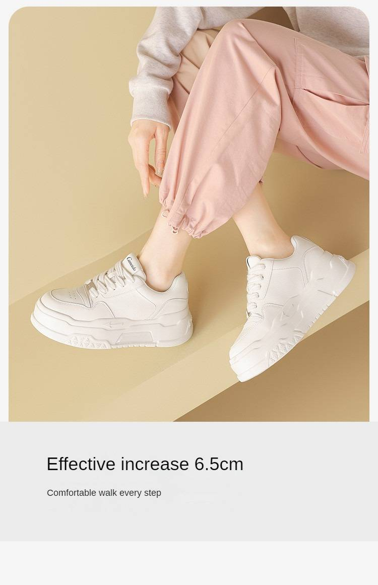 cameido Women's thick-soled white canvas shoes, lace-up height-increasing flat sole casual shoes for the fall of 2024._voghion.com