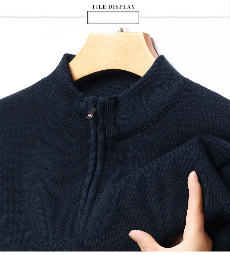 Herrenbekleidung Neuer Herbst- und Winterpullover aus Samt für Herren mit halbem Reißverschluss, trendiger, schlichter, hübscher Pullover mit halbem Stehkragen und langen Ärmeln_voghion.com