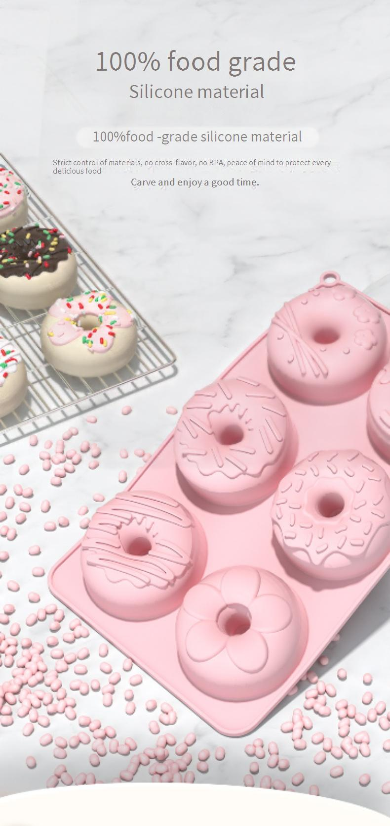 6-Cavity Silicone Donut Mold - Heat-Resistant Baking Tray For Cake Cookies & Chocolate Food-Grade DIY Dessert Tool_voghion.com