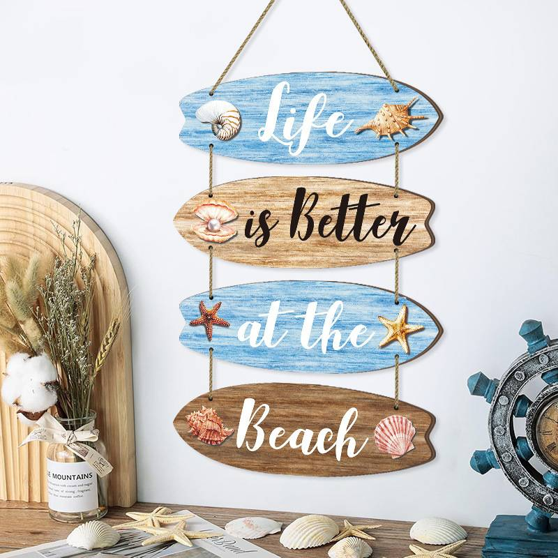 Coastal Wooden Beach Sign - "Life Is Better At The Beach" Surfboard Wall Decor, Hanging Decor For Summer Home, Beach House, Poolside_voghion.com