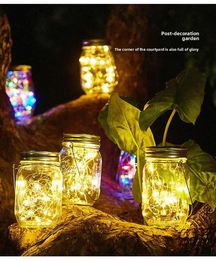 Solar Crackled Glass Mason Jar Lantern – Waterproof Outdoor Hanging Light With 30 LED Bulbs (Warm White/Color-Changing), IP55, 6-12H Auto Lighting_voghion.com