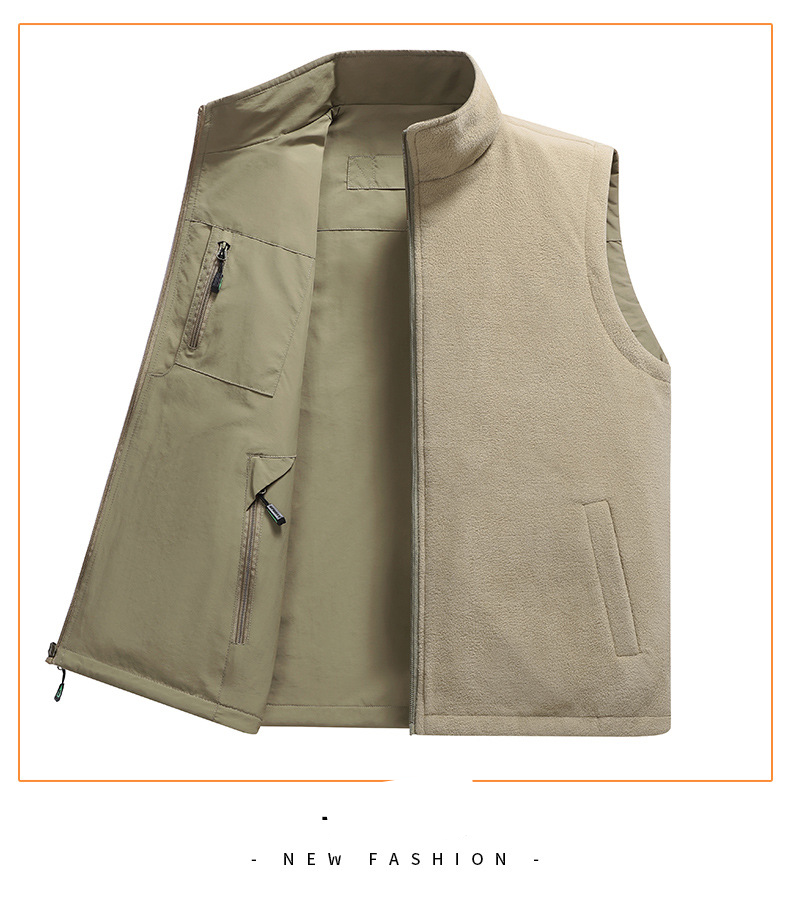 Men's Fleece Vest Winter Warm Reversible Outdoor Casual Jacket With Pockets (Khaki, Black, Gray, Navy, Army Green) - Sizes M To 6XL_voghion.com