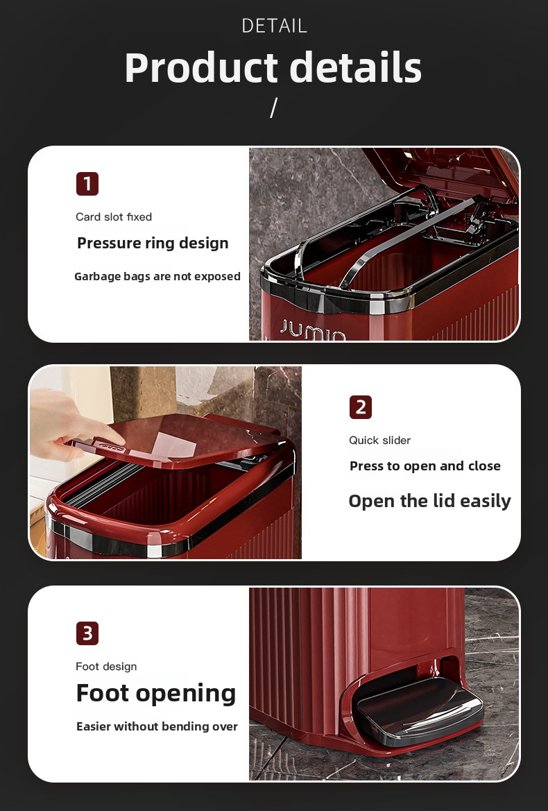 Pattumiera Premium Touch-Free – Pattumiera con pedale Step & Press da 12 litri e coperchio per casa, bagno e cucina (antiodore, chiusura silenziosa, 100% plastica vergine)_voghion.com
