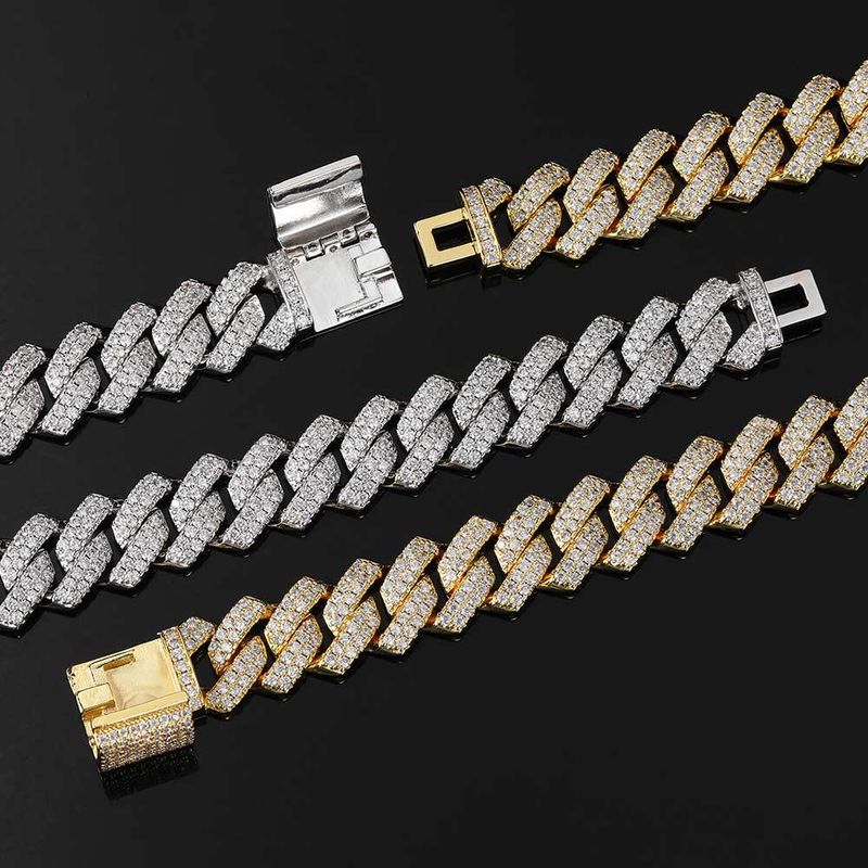 Men's Jewelry Hip Hop Necklace 14mm Copper Inlaid Zircon Diamond Cuban Chain Cross Border Trendy Men's Bracelet Jewelry_voghion.com