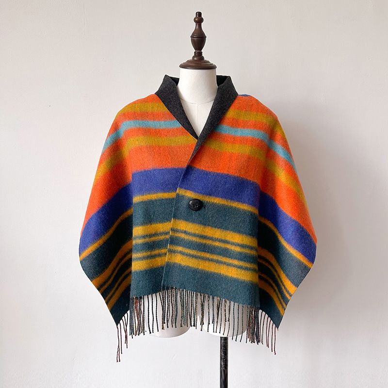 Novi karirani ogrtač Queen Dowager za žene, jesenski i zimski vuneni ogrtač s resicama, dvostrani šal, višenamjenski topli šal_voghion.com