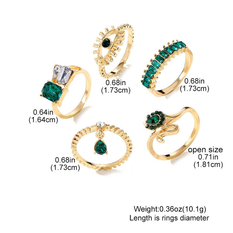 Grünes quadratisches Diamant-Schlangenring-Set – 7-teiliger geometrischer Metallschmuck, Modetrends, heiß verkauftes einfaches Metall_voghion.com